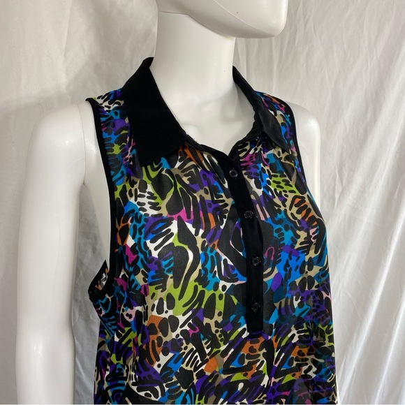 Nicole Miller Black Ploy Multi-Colored Abstract Design Sleeveless Tunic Blouse - Picture 4 of 5